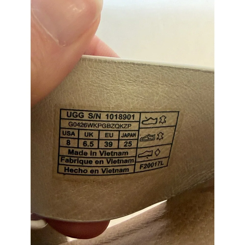 UGG Kari Metallic Silver Cream Leather Crisscross Slide Sandals 1018901 Womens 8